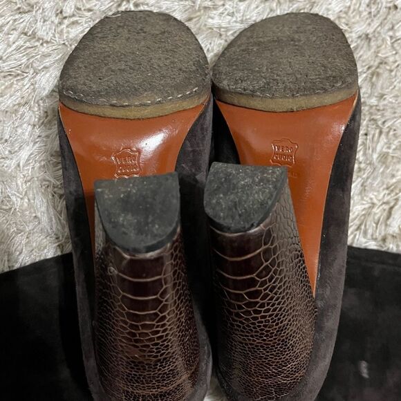 Lanvin Brown Suede Boots with Croc Embossed Heel Size 36 1/2 - Picture 3 of 5